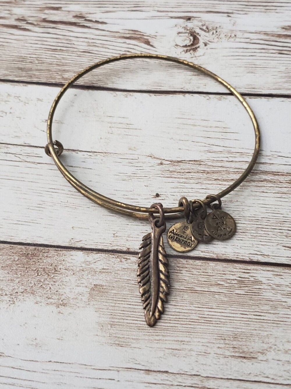 Alex & Ani - Feather Charm Bracelet / Bangle - *Tarnished*